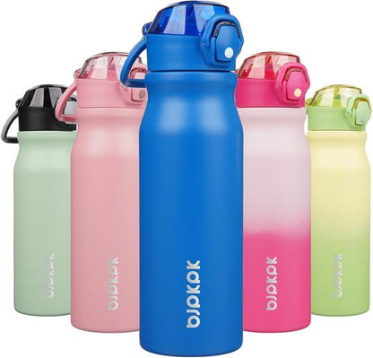 BJPKPK 25oz Insulated Water Bottle - Stainless Steel, BPA-Free, Leak-Proof, Blue with Straw