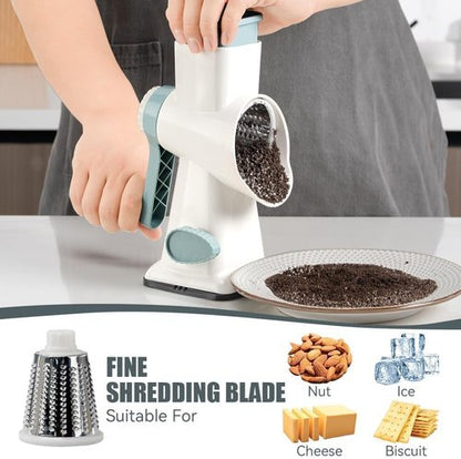 KEOUKE Rotary Cheese Grater - Hand Crank Shredder with 3 Stainless Steel Blades & Stable Suction | Safe Kitchen Tool