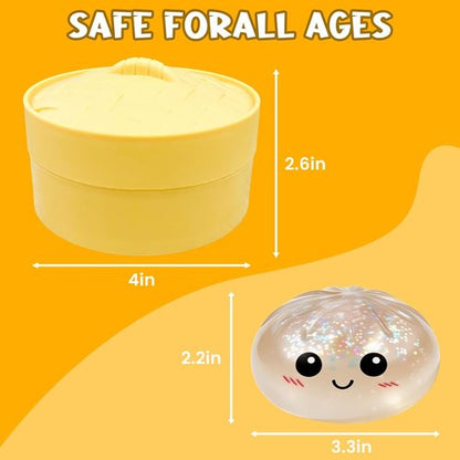 **Dumpling Squishy Mystery Box - Glittery Gluten-Free Mini Bao Bun Stress Relief Toy | Fun Fidget Surprise (White)**