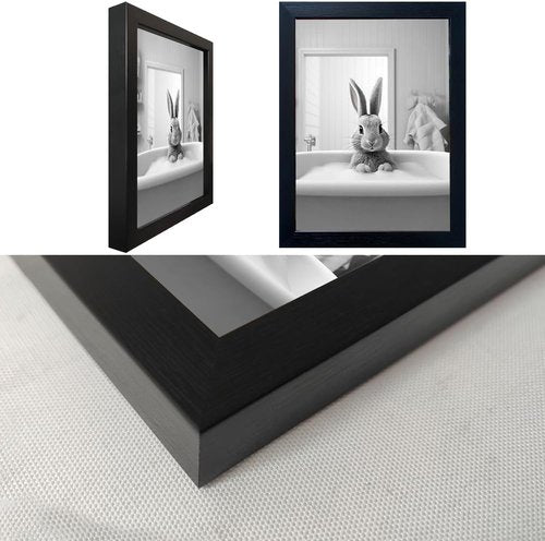Funny Kids Bathroom Wall Decor - Black Framed Rabbit in Bathtub Canvas Art for Cute Farmhouse Style