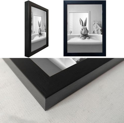 Funny Kids Bathroom Wall Decor - Black Framed Rabbit in Bathtub Canvas Art for Cute Farmhouse Style