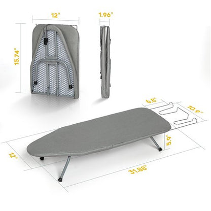 Metal Foldable Tabletop Ironing Board with Iron Rest, Portable Ironing Board Small with Heat Resistant Cotton Cover, RAINHOL Mini Iron Board for Small Space and Travel, 31"x12", Gray