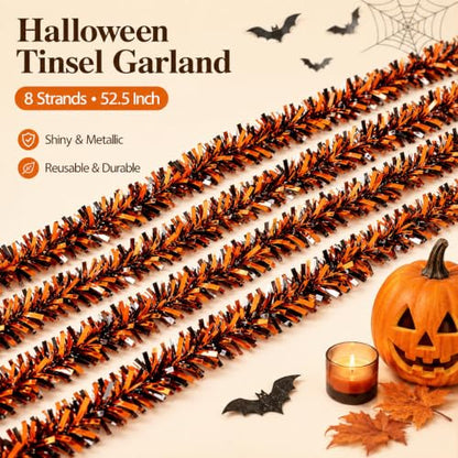 Halloween Tinsel Garland 50 FT Orange Shiny Festive Decor