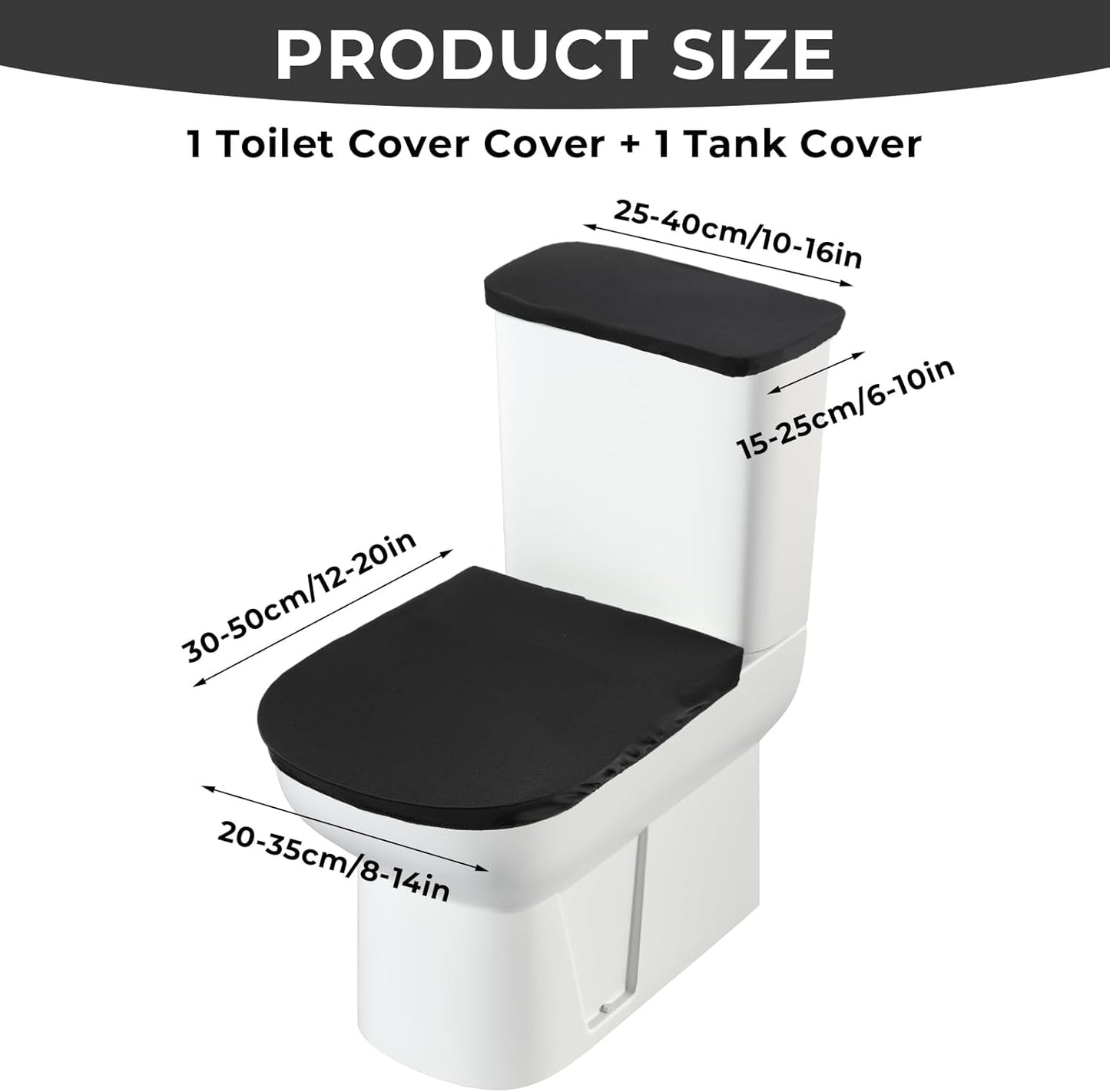 Skiennix Toilet Lid Cover Set - Soft Black Elastic Bottom Replacement for Universal Bathroom Decor