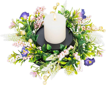 MOYEE Candle Holder Centerpiece - Elegant Black Metal Design with Artificial Flowers | 14-Inch Dining Table Decor