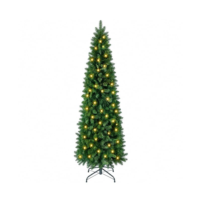 4.5 ft Pre-Lit Pencil Christmas Tree — Slim Green, Variation Green+4ft 5in