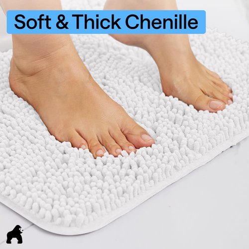 GORILLA GRIP Bath Rug Mat - Soft Absorbent Chenille | Quick Dry Microfiber, 36x24, White
