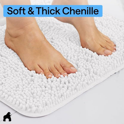 GORILLA GRIP Bath Rug Mat 60x24, Thick Soft Absorbent Chenille, Quick Dry Microfiber Mats, Rubber Backing Washable Shower Floor Rugs, Bathmat Runner, US Designed Bathroom Home Decor Accessories White
