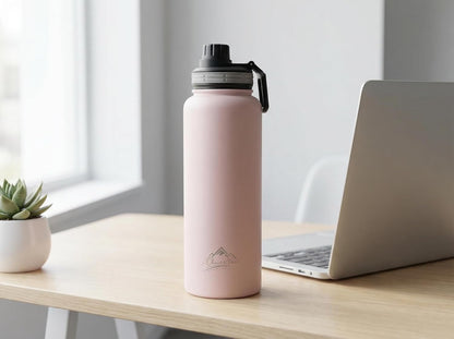 Skiennix Insulated Water Bottle - 32 oz Stainless Steel | Leak-Proof Lid & Pop-Up Straw in Blush Petal