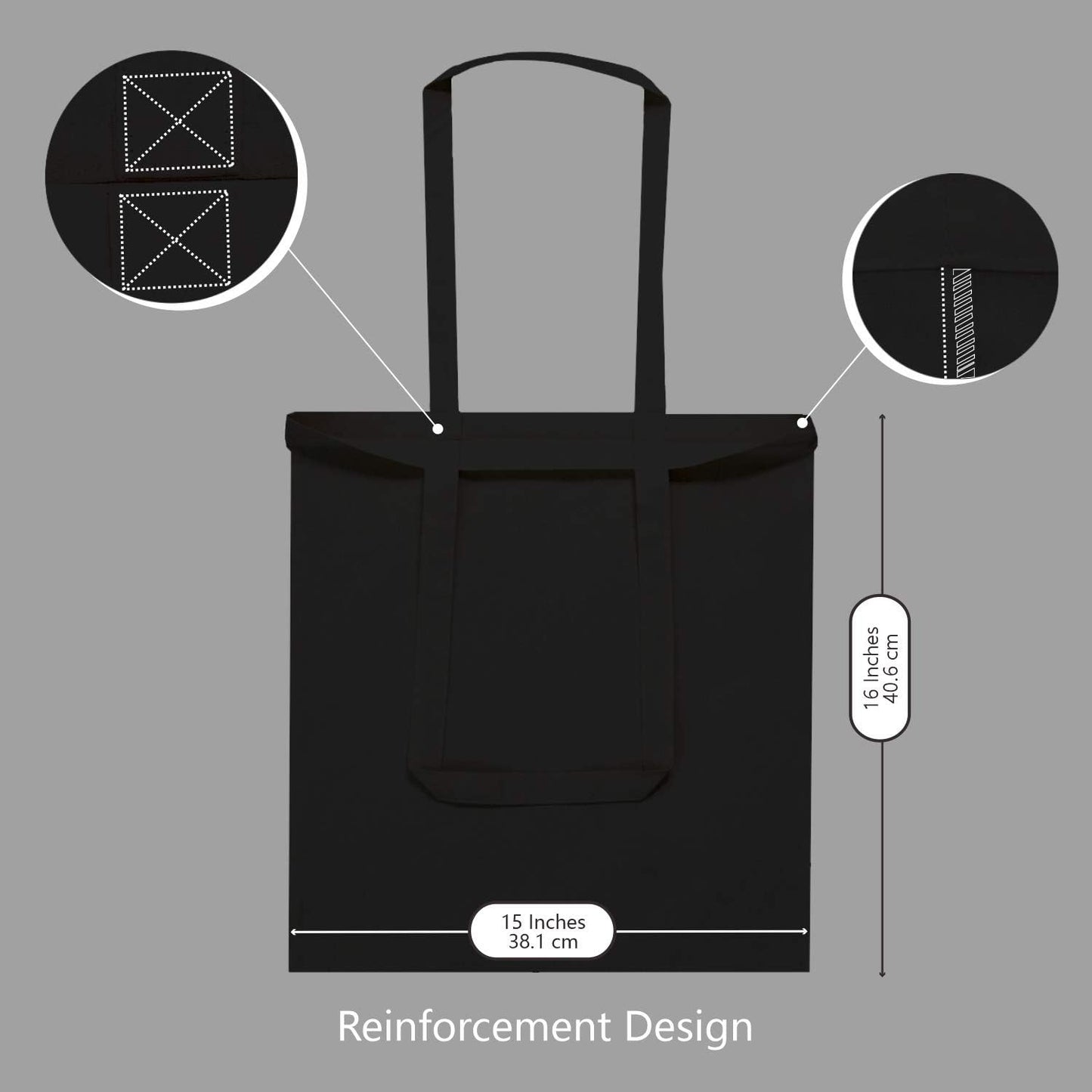TOPDesign 16"x15" Black Cotton Tote Bags - 5-Pack Lightweight Reusable Grocery Bags for DIY & Promotions
