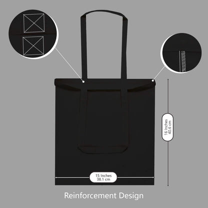 TOPDesign 16"x15" Black Cotton Tote Bags - 5-Pack Lightweight Reusable Grocery Bags for DIY & Promotions