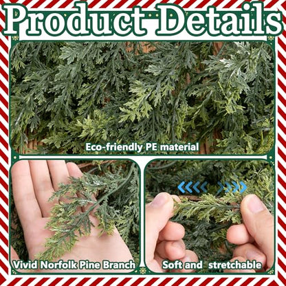 4 Pcs Double Color Christmas Norfolk Pine Garlands for Mantle Fireplace I Style