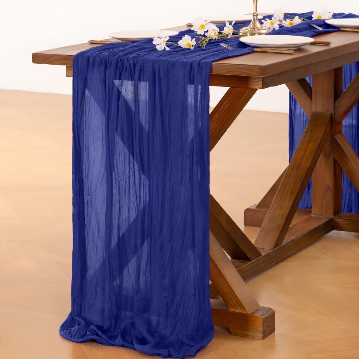 Socomi Royal Blue Cheesecloth Table Runner - 120 Inch Boho Rustic Decor for Weddings & Events
