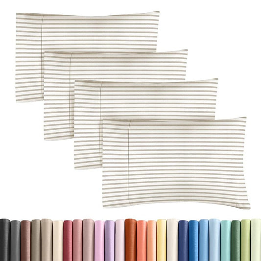 Standard Pillow Cases Set of 4 - Soft Hotel Quality Pillowcase Covers - Comfy, Cozy Bedding for Women, Men, Kids & Teens - Machine Washable Pillow Protectors - 4 Piece - Standard Size Beige Stripes