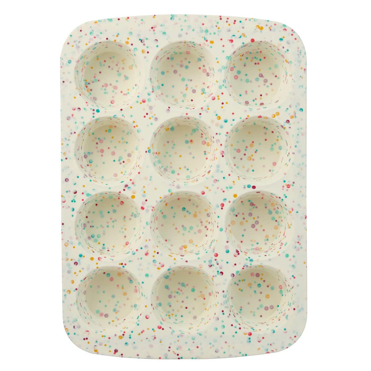 Trudeau Structure White Confetti Reinforced 12 Cup Dome Cake Pan/Mold Silicone Bakeware - 2 Pack (24 Cup Total)