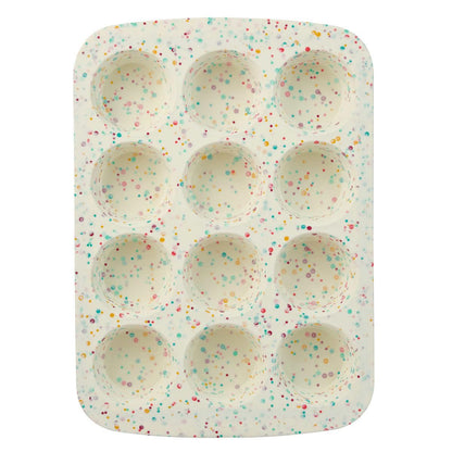 Trudeau Structure White Confetti Reinforced 12 Cup Dome Cake Pan/Mold Silicone Bakeware - 2 Pack (24 Cup Total)