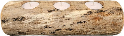 Natural Driftwood | 3-Slot Tea Light Candle Holder - Rustic Wooden Centerpiece for Home Decor