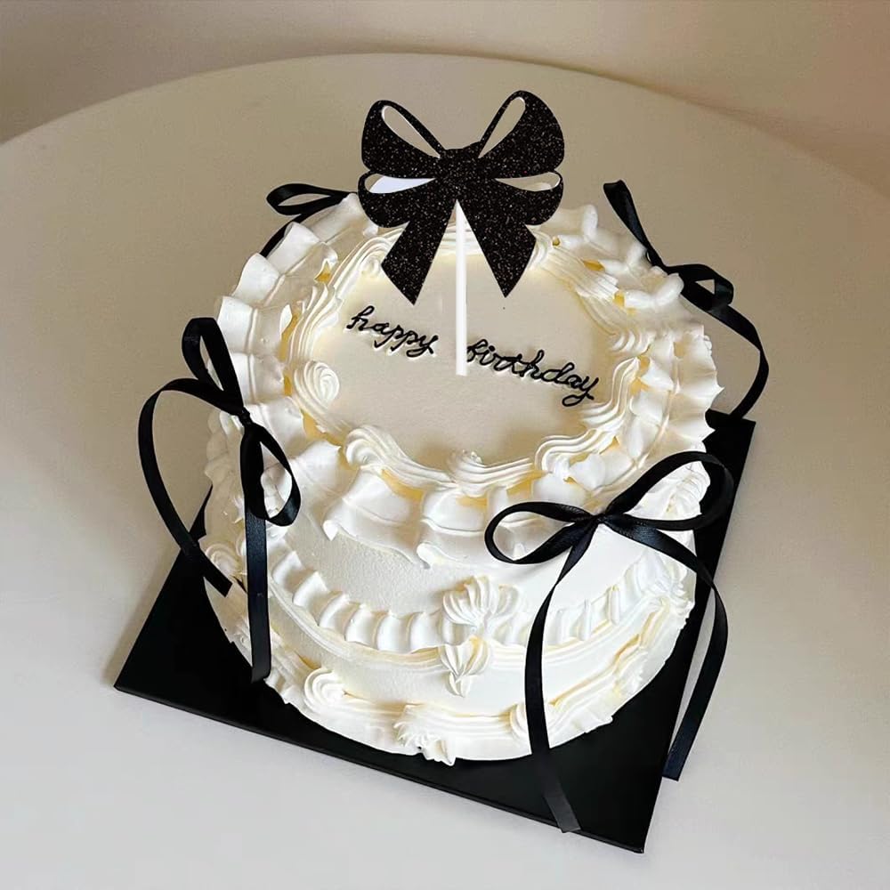 Skiennix 20 PCS Black Bow Cake Toppers - Elegant Birthday & Wedding Party Decorations