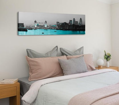 London Framed Wall Art Canvas - Black and White London Bridge Poster | 14" x 48" Cityscape Decor