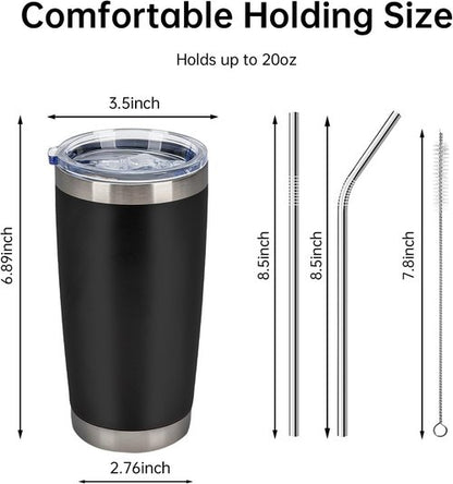 IEOVIEE 20oz Stainless Steel Tumblers - 32 Pack Double Wall Insulated Travel Mugs with Lids & Straws | Black