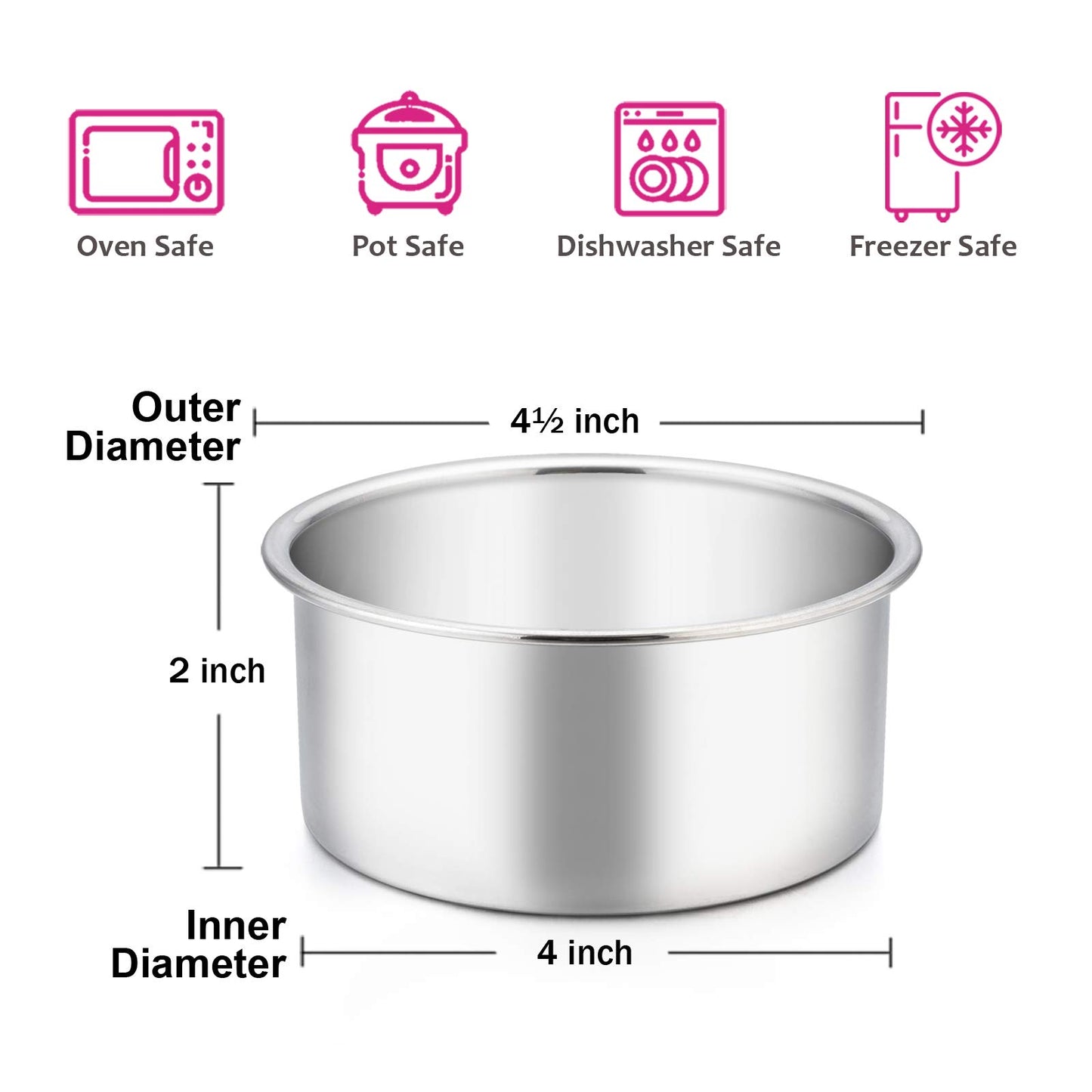 E-far 4 Inch Small Cake Pan Set of 6, Stainless Steel Mini Round Smash Cake Baking Pans Tins, Non-Toxic & Healthy, Mirror Finish & Dishwasher Safe