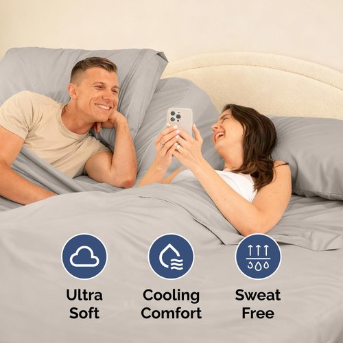 Flex Top Split Head King 4 Piece Sheet Set - Comfy Breathable & Cooling Bed Sheets Set - Hotel Luxury Bedding for Women, Men, Kids, Teens, Boys & Girls - Deep Pockets, Soft and Oeko-Tex - Light Grey