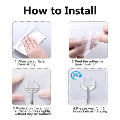 JINSHUNFA Adhesive Wall Hooks 13LB Heavy Duty No Drill Transparent Waterproof Hooks for Bathroom Kitchen Towel Coat 12 Pack