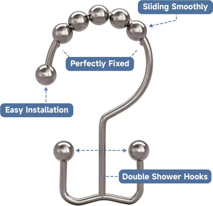 Titanker Shower Curtain Hooks - Rust Resistant Metal Double Glide Design | Set of 12 Nickel Hooks