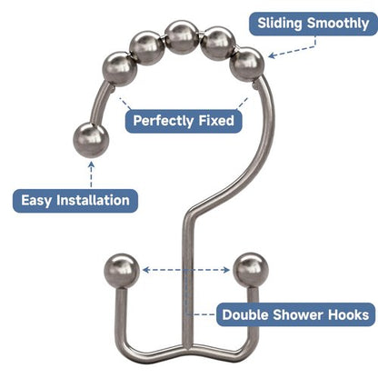 Titanker Shower Curtain Hooks Rings, Rust Resistant Metal Double Glide Shower Hooks Rings for Bathroom Shower Rods Curtains, Set of 12 Hooks - Nickel