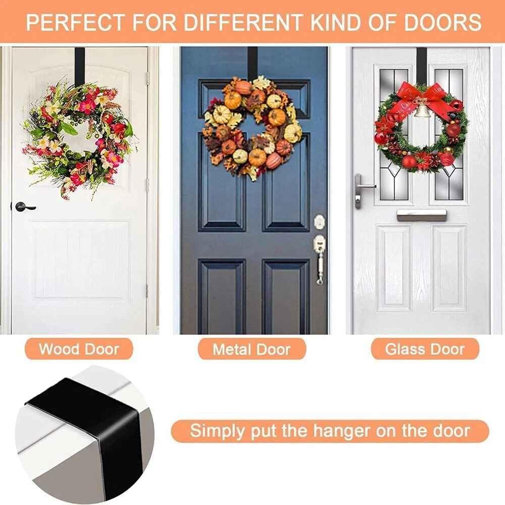 Regine Switzerland Adjustable Black Wreath Hanger - Durable Carbon Steel Door Hook, 15” Height