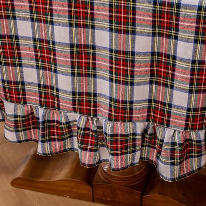 Joyfol Day Christmas Plaid Ruffled Square Tablecloth 60x60 Inch - Red White
