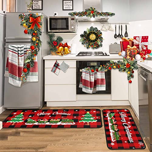 Christmas Kitchen Rugs and Mats Set 2 Pieces - Red Black Buffalo Check Plaid Variation 3