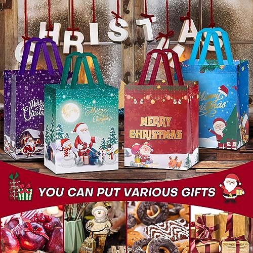 16 Pack Reusable Christmas Gift Bags Medium Size Non-Woven Tote with Handles