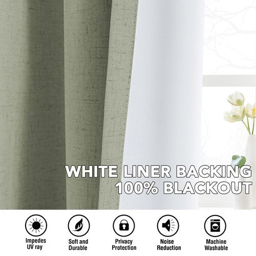 H.VERSAILTEX Linen Curtains 100% Blackout Curtains for Bedroom 84 inch Long Full Light Blocking Nature Linen Blended Window Curtains for Living Room Nickel Grommet (2 Panels, Heathered Tea)