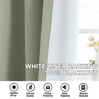 H.VERSAILTEX Linen Curtains 100% Blackout Curtains for Bedroom 84 inch Long Full Light Blocking Nature Linen Blended Window Curtains for Living Room Nickel Grommet (2 Panels, Heathered Tea)