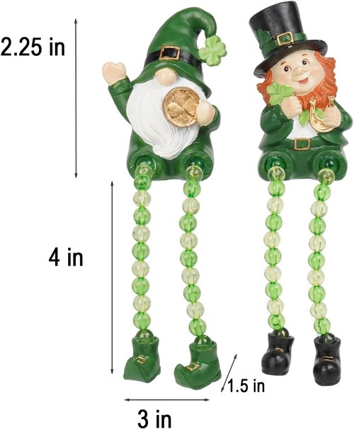 Braxio St. Patrick's Day Collectible Figurines - Set of 2 Green Gnome Shelf Sitters | Festive Table Decor