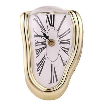Gold Melting Clock desk decor - Retro Plastic Desk Clock with Electroplated Finish