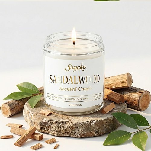 SVECKE Sandalwood Scented Candle 7oz Soy Wax Jar Candle Long Burning Aromatherapy Candle for Home Bedroom Gift for Women Men Housewarming New Home Gift