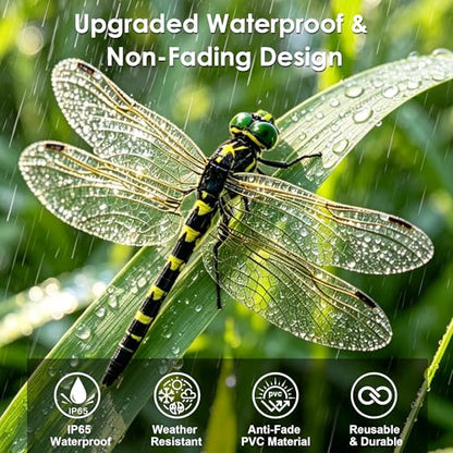 12 Pack Realistic 3D Dragonfly Garden Clips - Decorative Yard & Outdoor Decor