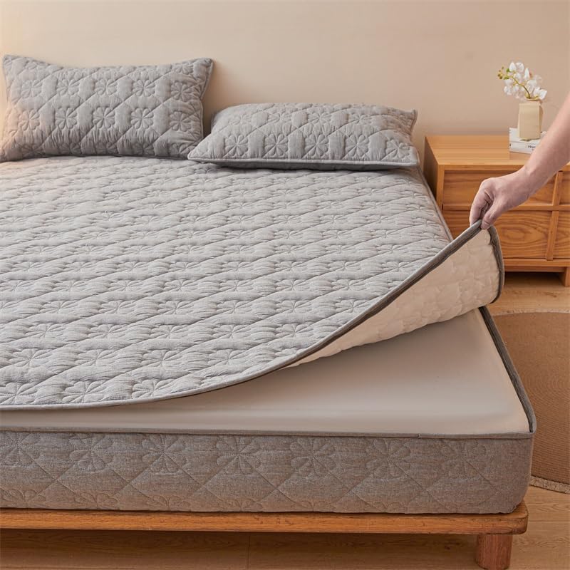 Queen Mattress Encasement Fully Zippered Dustproof Cover Gray 59x79x8