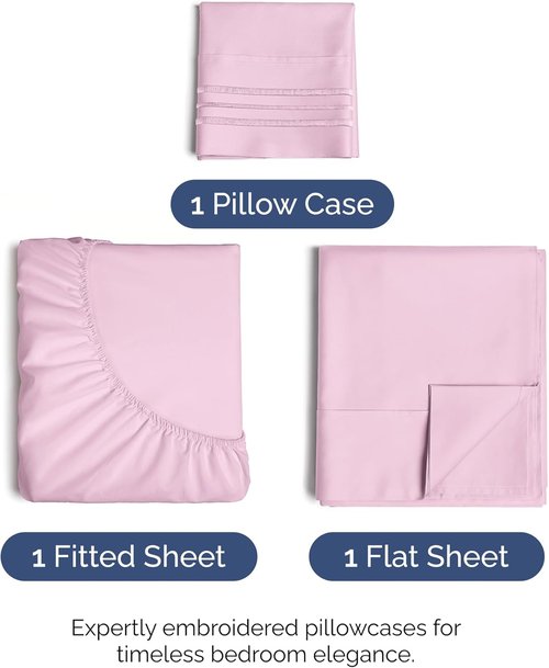 Comfy Twin XL Size 3 Piece Sheet Set - Breathable Cooling Bed Sheets - Luxury Hotel Quality - Deep Pockets, Soft, Wrinkle-Free - Oeko-Tex Certified - Light Pink