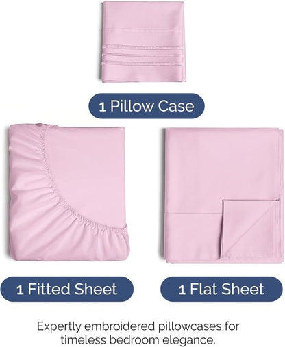 Comfy Twin XL Size 3 Piece Sheet Set - Breathable Cooling Bed Sheets - Luxury Hotel Quality - Deep Pockets, Soft, Wrinkle-Free - Oeko-Tex Certified - Light Pink