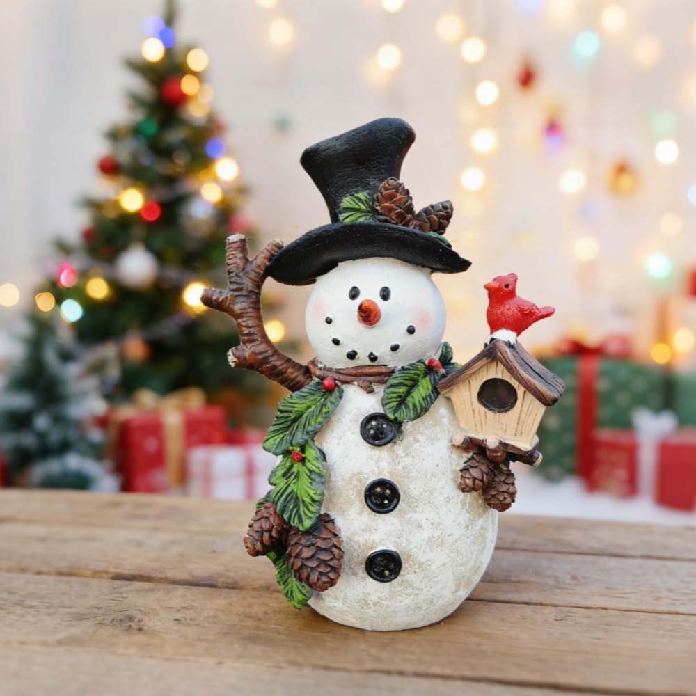 Regine Switzerland Snowman Figurines - Charming Holiday Indoor Decorations | Winter Ornaments (Holding Cardinal)