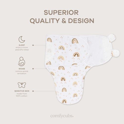 Comfy Cubs Swaddle Blanket Set - 100% Cotton Newborn Wraps, Breathable & Durable | 3 Pack for 0-3 Months - Rainbow Bohemian