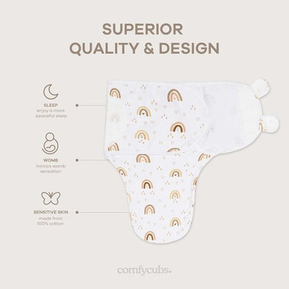 Comfy Cubs Swaddle Blanket Set - 100% Cotton Newborn Wraps, Breathable & Durable | 3 Pack for 0-3 Months - Rainbow Bohemian