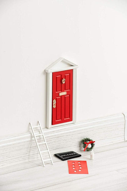 Skiennix Christmas Elf Door Kit - Miniature Wooden Elf Decoration for Wall | Magical Red Design