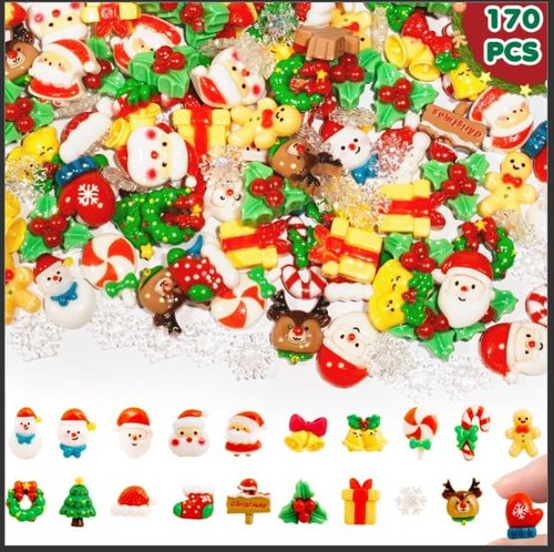 Hiawbon Christmas Miniature Figurines Set - 170 Assorted Resin Ornaments for Fairy Garden Decor