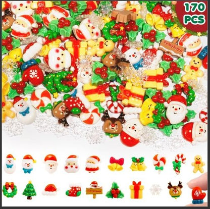 Hiawbon Christmas Miniature Figurines Set - 170 Assorted Resin Ornaments for Fairy Garden Decor
