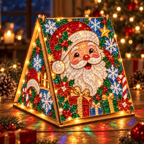 DIY Wooden Pearl Diamond Art Kit with Christmas Wreath Variation