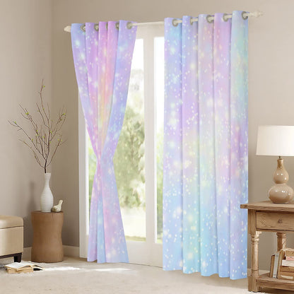 Girls Glitter Darkening Dreapes Kawaii Galaxy Pastel Kids Curtains for Bedroom Living Room Rainbow Comter Blackout Curtains Colorful Glitter Outer Space Window Treatments (2 Panels, 52 x 96 Inch)